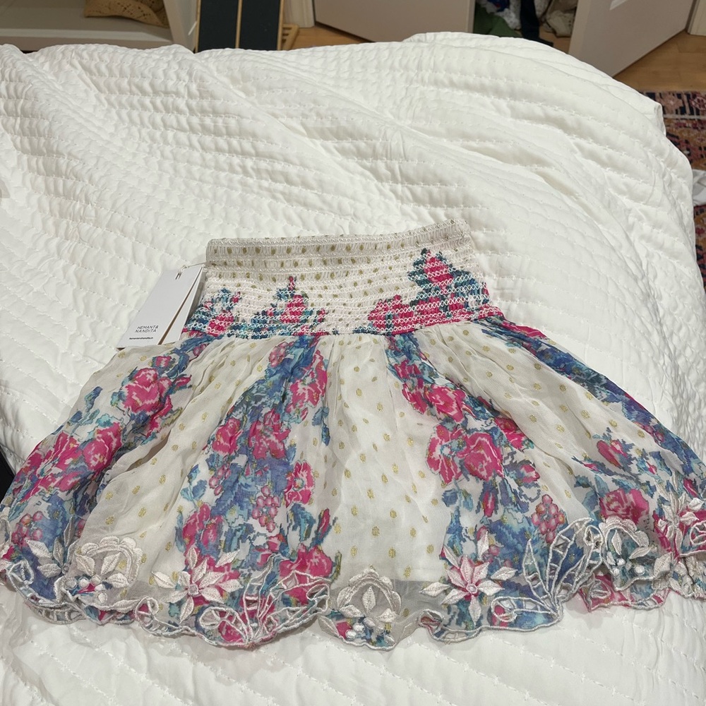 HEMANT & NANDITA White Skirt with Pink and Blue Floral Design